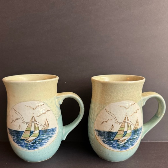 2 Vintage Otagiri Sailboat and seagull pottery mugs.Made in Japan - Picture 1 of 9